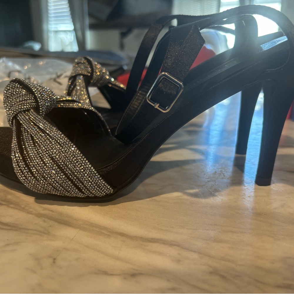 City Chic Black Rhinestone Knotted High Heel Sandals